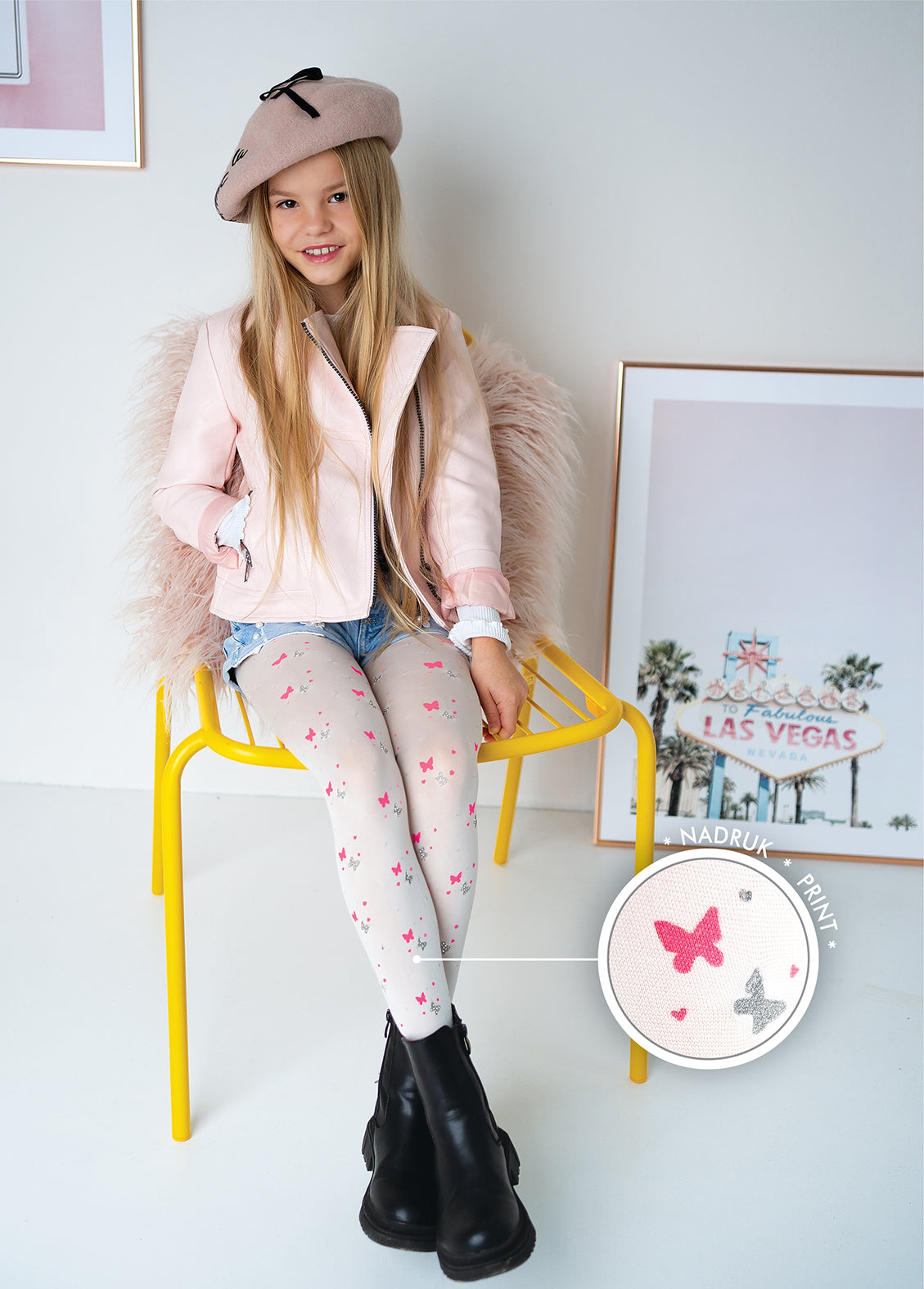 VERANO Girls' microfibre tights with butterfly print (3-9 years)