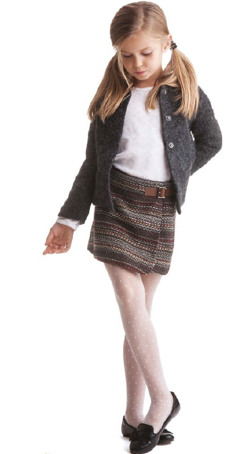 INES Girls' white 20 denier sheer tights with polka dot (4-13 years)