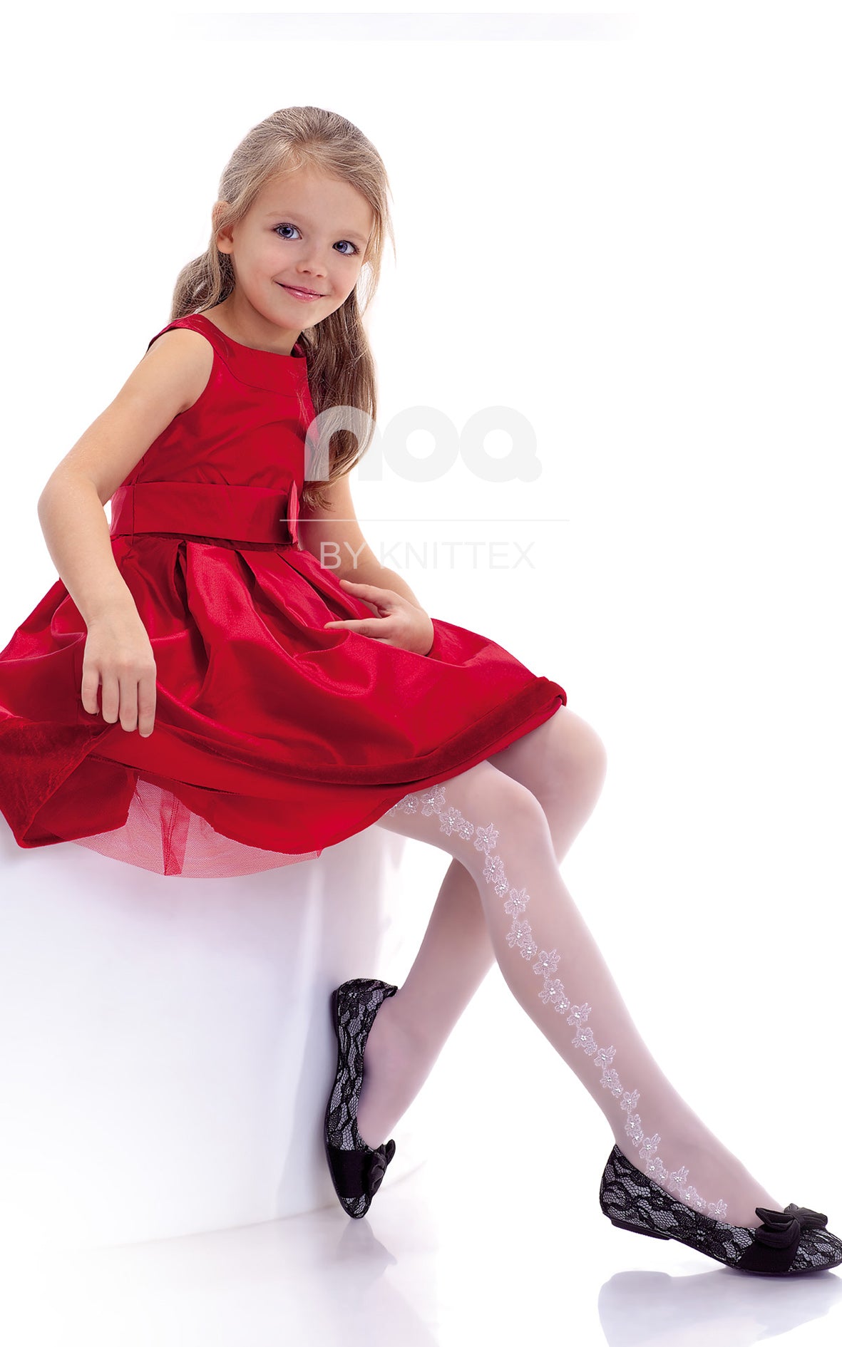 JASMINA Girls' 20 denier sheer white tights with lurex pattern (6-13 years)