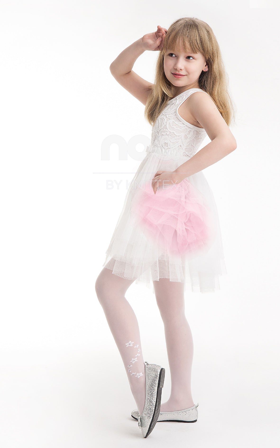 LIWIA Girls white tights with floral diamante ankle detail 20 denier (6-12 years)