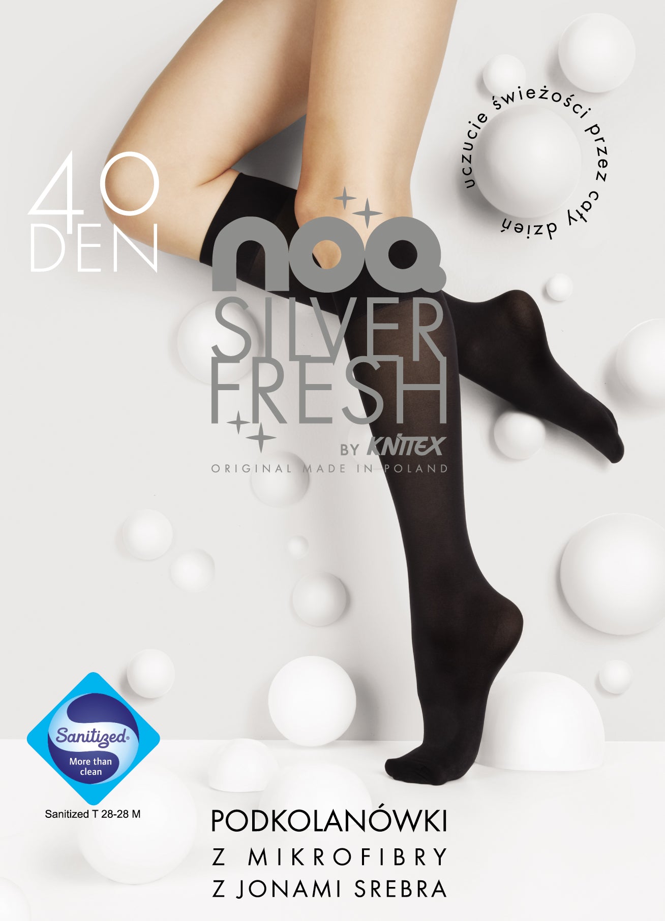 Ladies 40 denier antibacterial microfibre knee highs with silver ions (black)