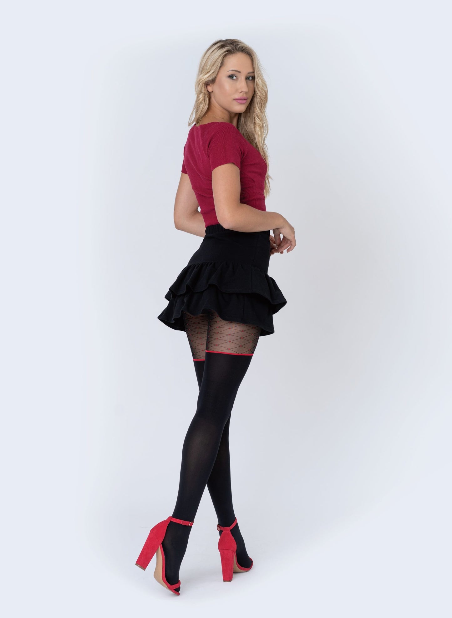 SURPRISE Ladies 50 denier microfibre tights with fancy pattern (black)