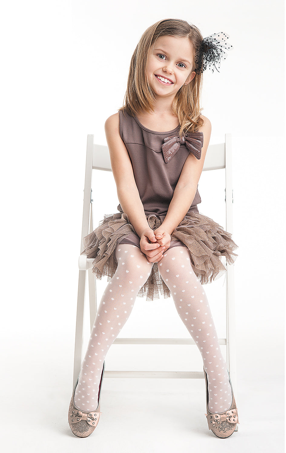 SWEETY Girls' sheer white tights with loveheart pattern 20 denier (6-12 years)