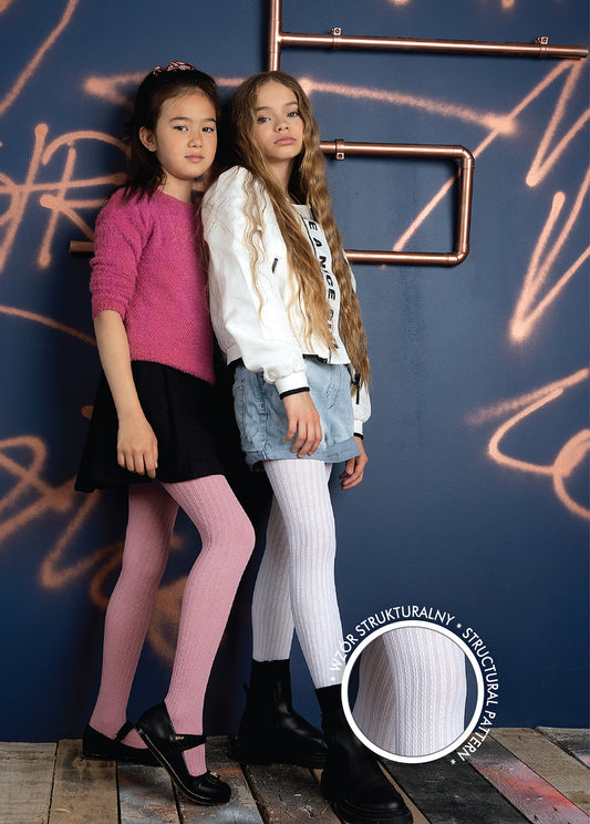 BRAID Girls' microfibre patterned tights (6-13 years), white, black, dusty rose or grey