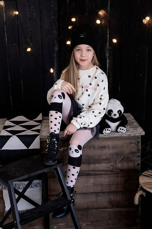LING LING Girls' microfibre 40 denier tights with panda print (3-5 years)