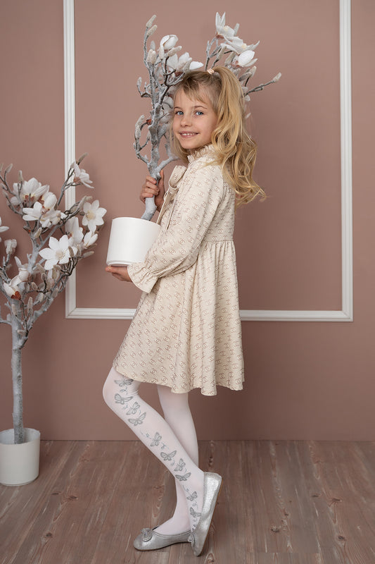 IRIS Girls' 40 denier microfibre tights with butterfly pattern (6-12 years)