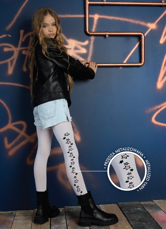 NIA Girls' 40 denier microfibre tights with lurex stars (4-11 years)
