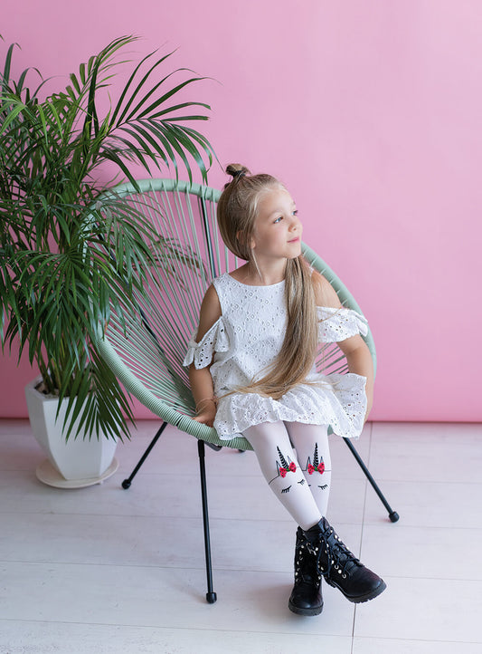 UNICORN Girls' microfibre tights with unicorn print and 3D bows (3-9 years)